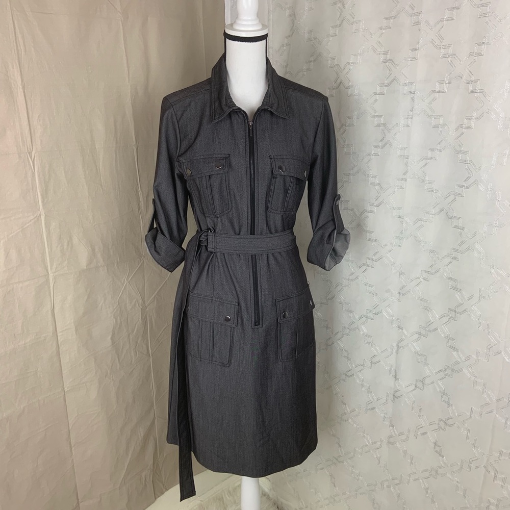 Sharagano Belted Gray Utility Dress